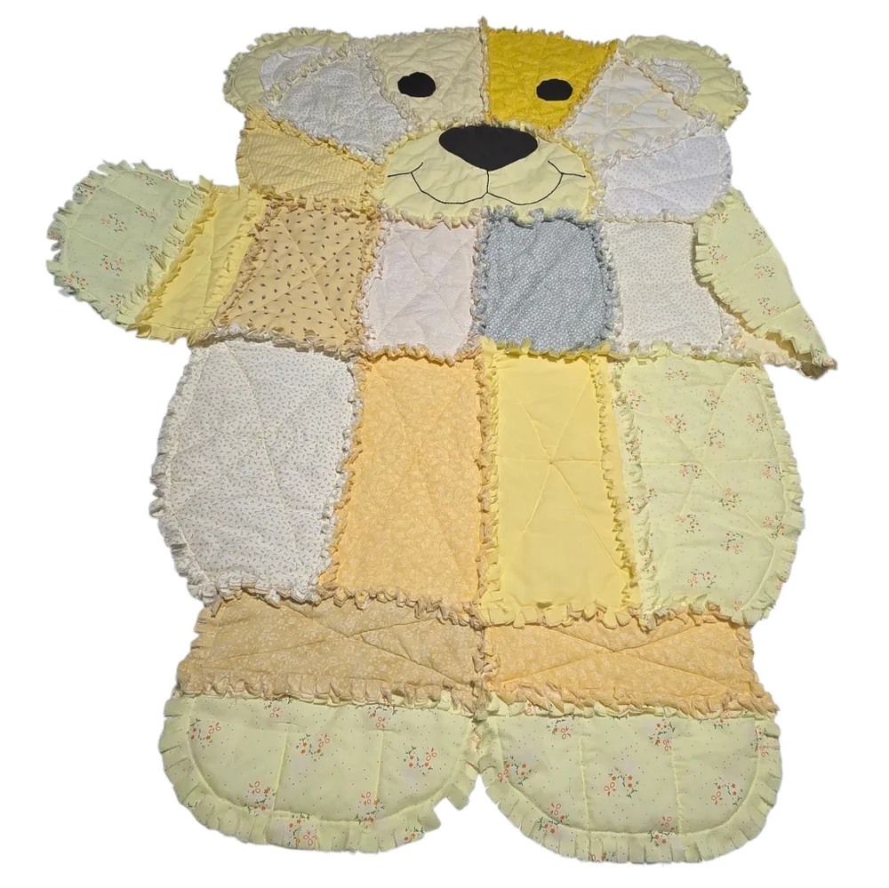 Nursery Patchwork Bear Quilt Chair Cover/ Protector - Yellow and Cream - Picture 1 of 12